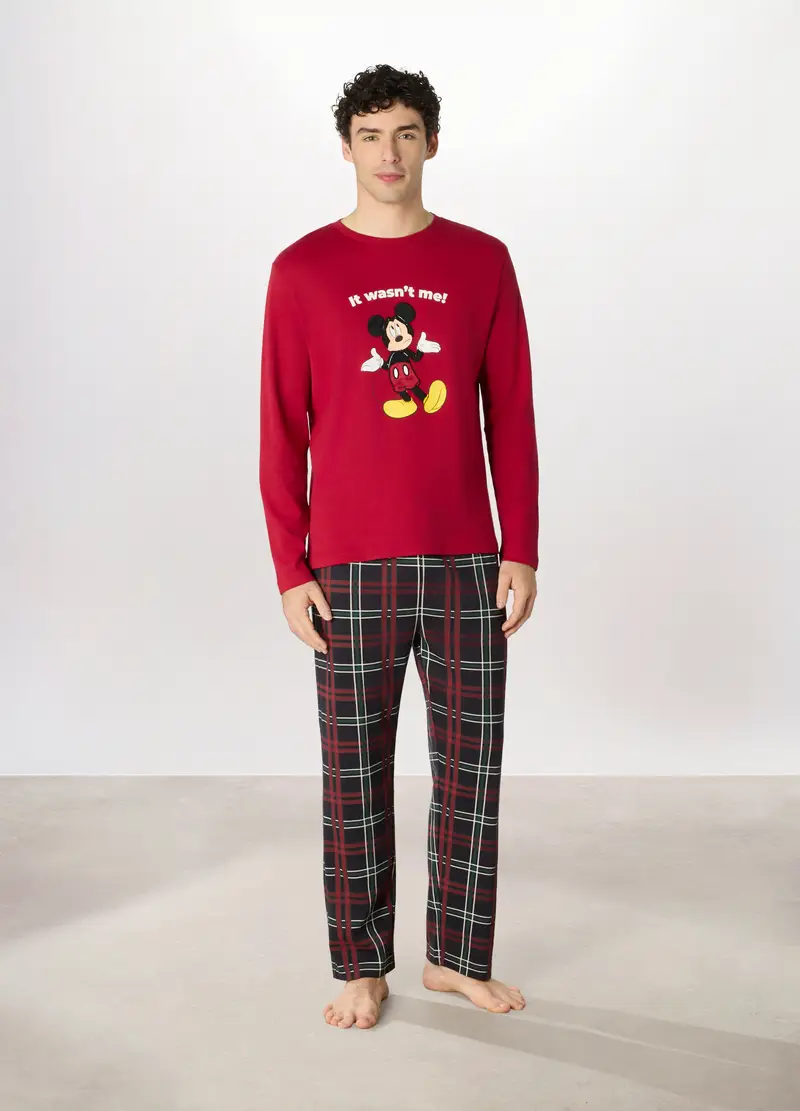 Pigiama Lungo Topolino In Interlock Di Cotone Uomo, Rosso ciliegia