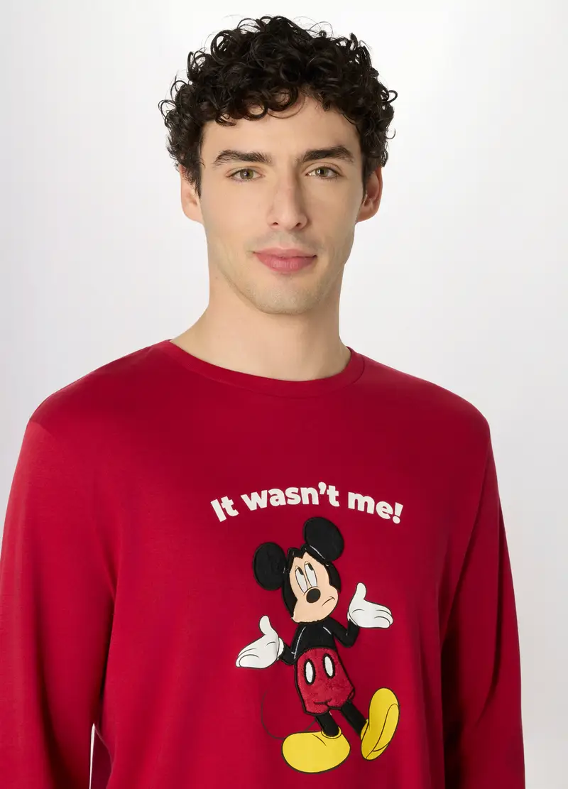 Pigiama Lungo Topolino In Interlock Di Cotone Uomo, Rosso ciliegia miniatura 3