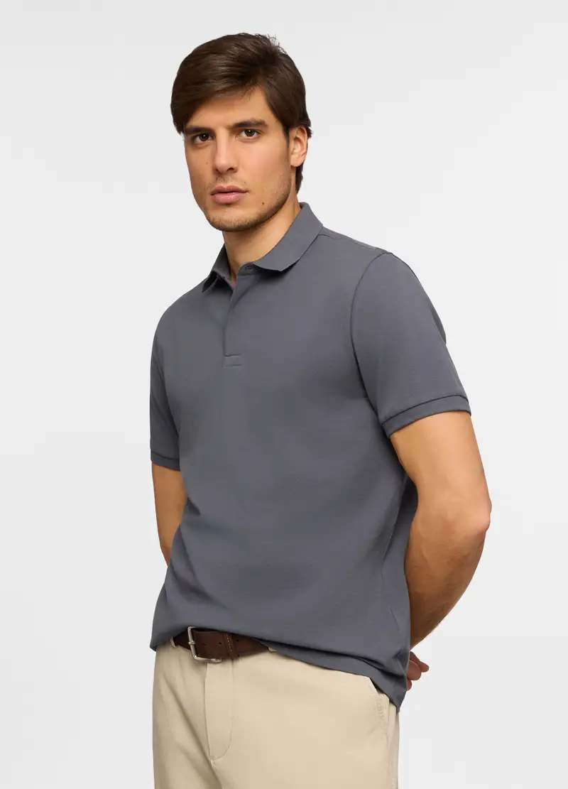 Polo A Maniche Corte Con Bottone Uomo, Grigio antracite