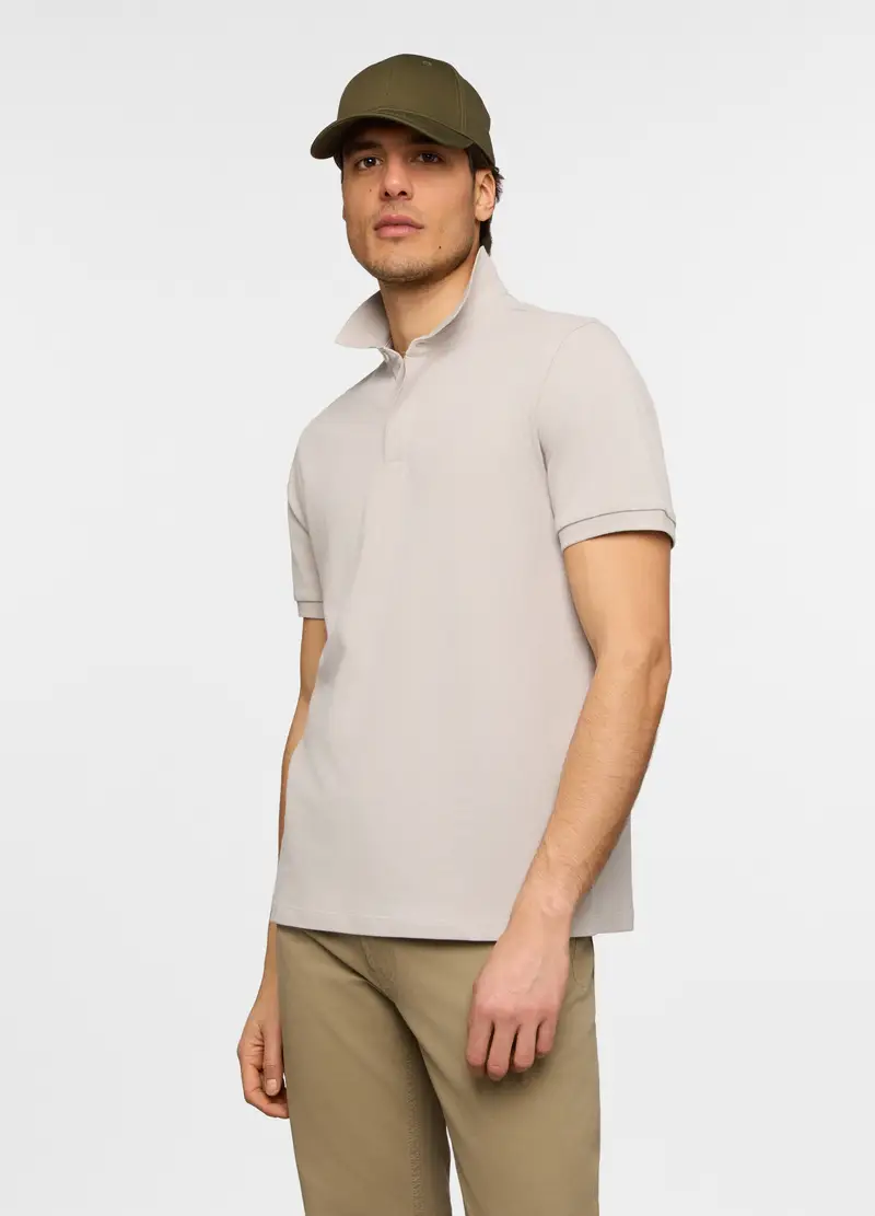 Polo A Maniche Corte Con Bottone Uomo, Grigio chiaro melange