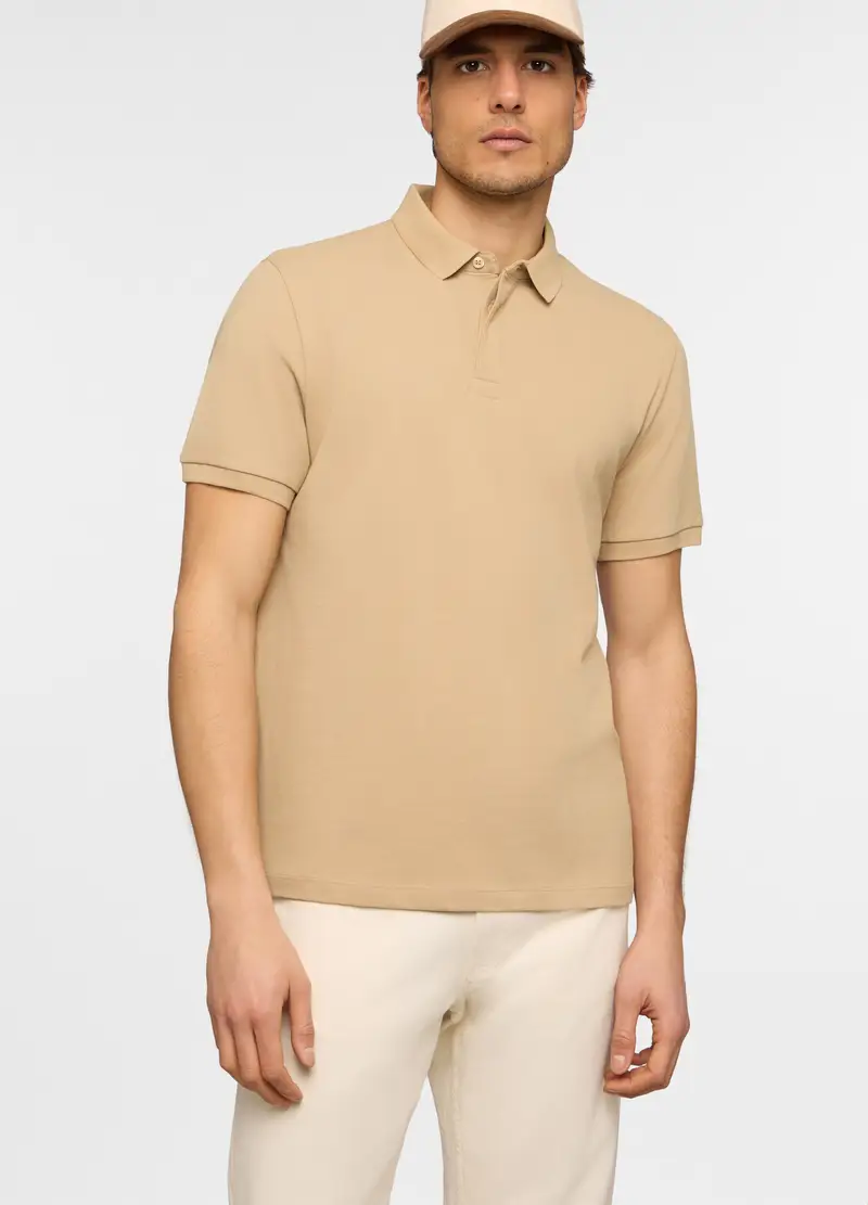 Polo A Maniche Corte Con Bottone Uomo, Marrone chiaro
