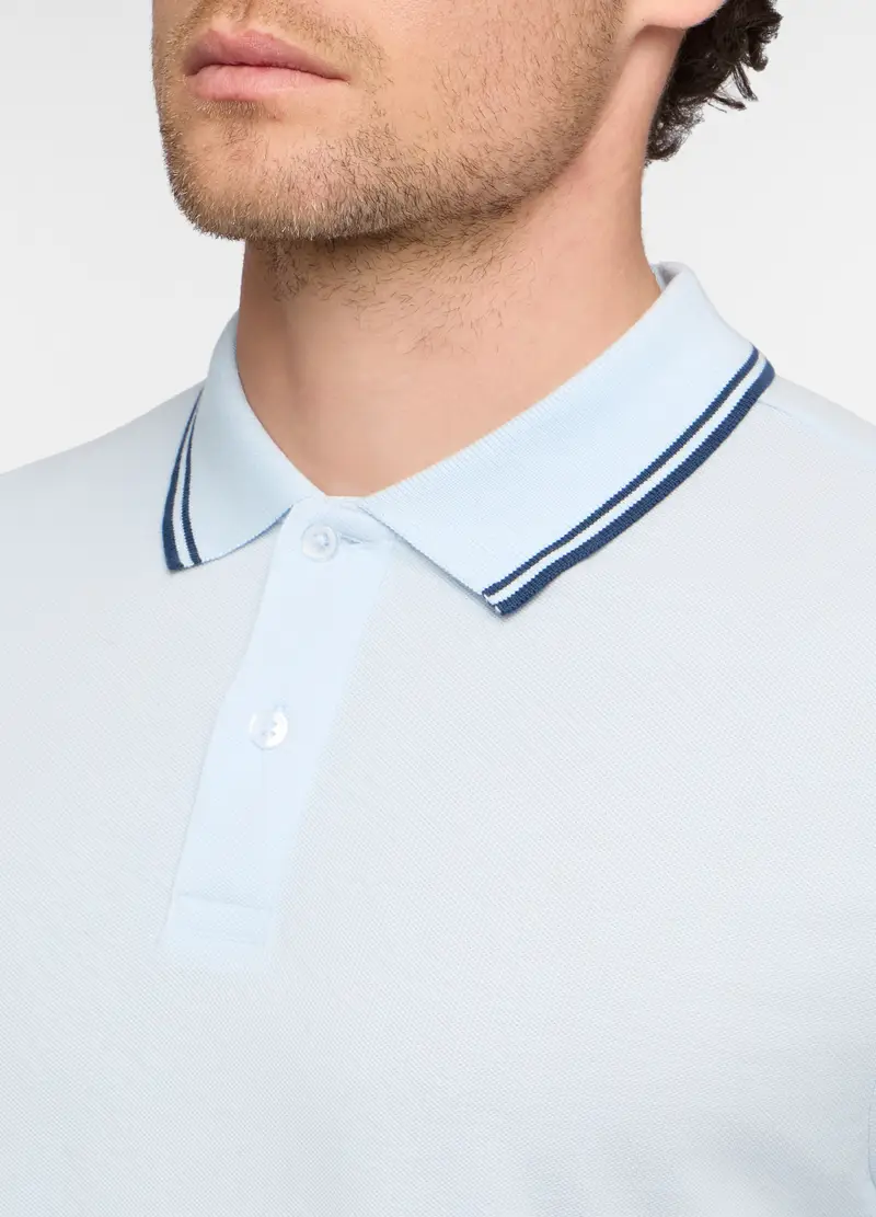 Polo A Maniche Corte Con Profilo A Contrasto Uomo, Azzurro chiaro miniatura 3