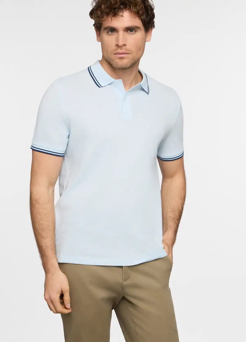 Polo A Maniche Corte Con Profilo A Contrasto Uomo, Azzurro chiaro