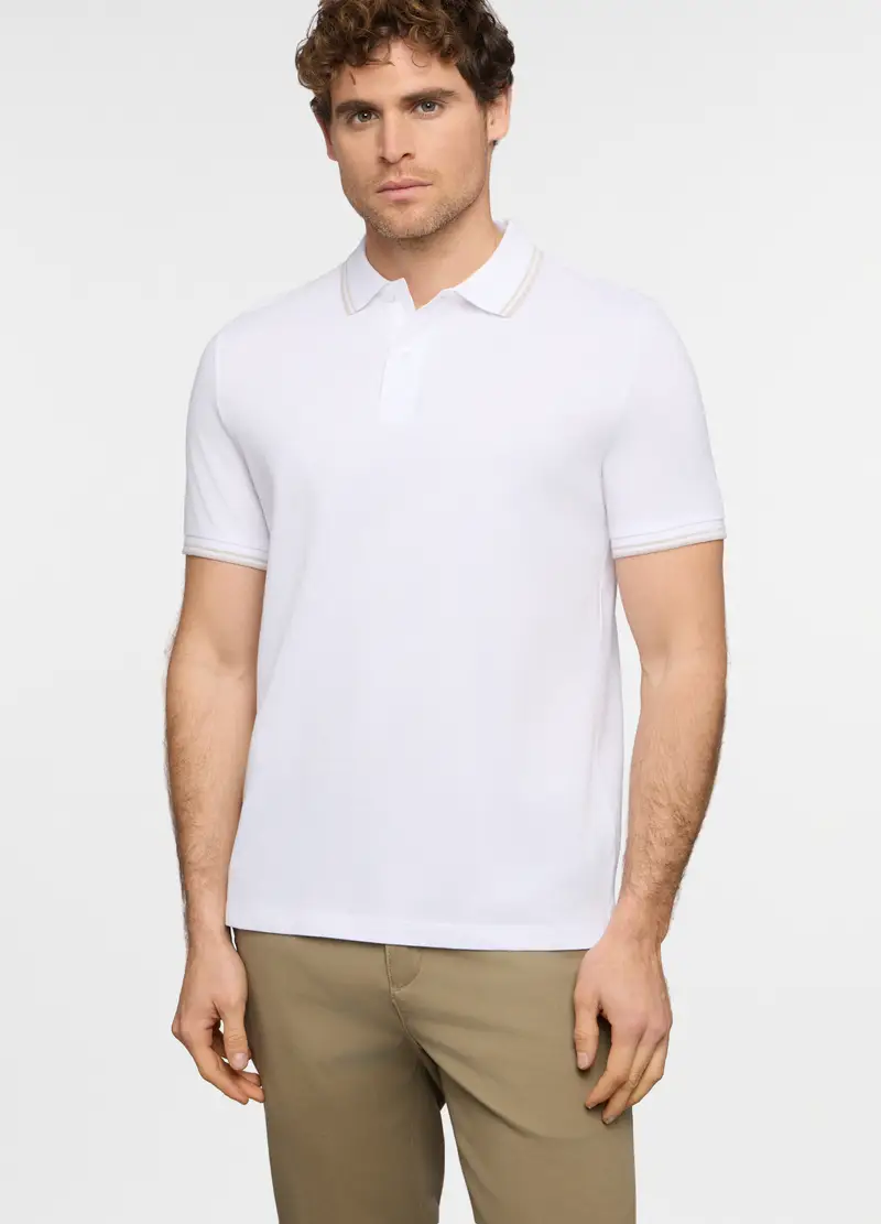Polo A Maniche Corte Con Profilo A Contrasto Uomo, Bianco