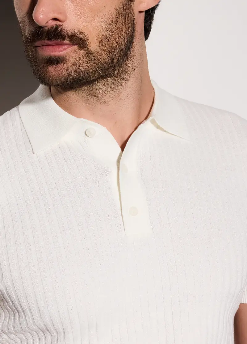 Polo A Maniche Corte In Cotone A Coste Uomo, Bianco miniatura 3