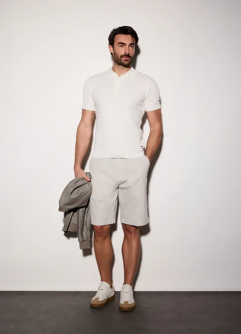 Polo A Maniche Corte In Cotone A Coste Uomo, Bianco