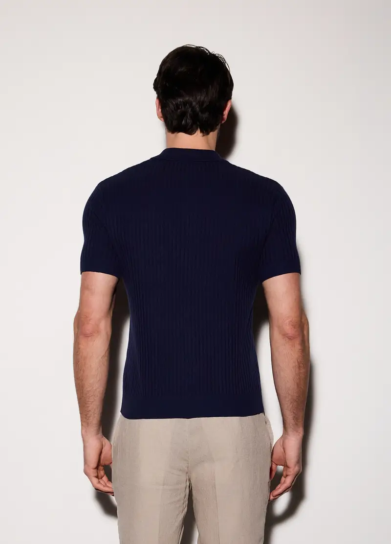 Polo A Maniche Corte In Cotone A Coste Uomo, Blu Notte miniatura 2