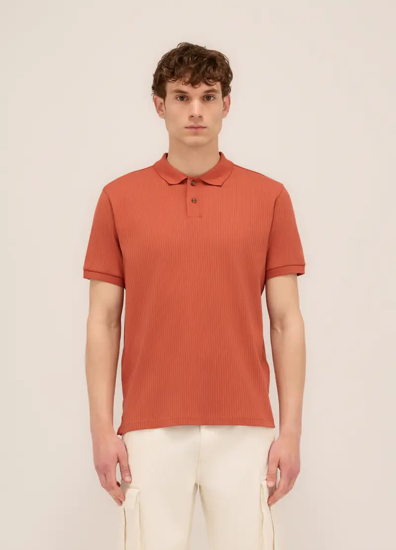 Polo A Maniche Corte In Interlock Di Cotone Stretch Uomo, Arancione scuro