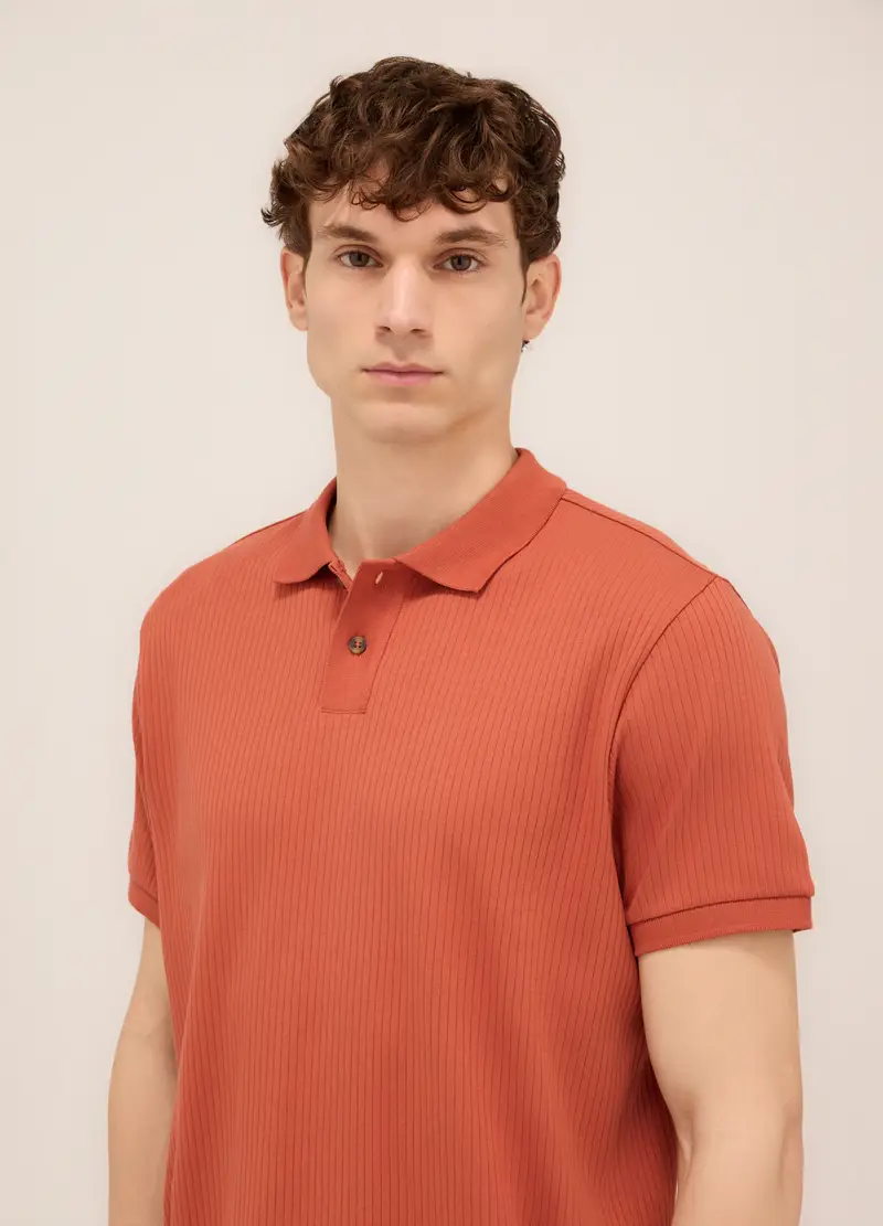 Polo A Maniche Corte In Interlock Di Cotone Stretch Uomo, Arancione scuro miniatura 3