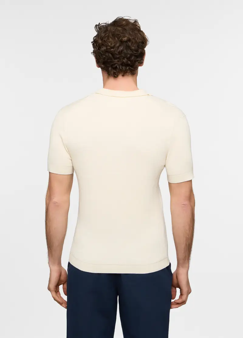 Polo A Maniche Corte In Maglia A Costine Di Cotone Uomo, Bianco avorio miniatura 2
