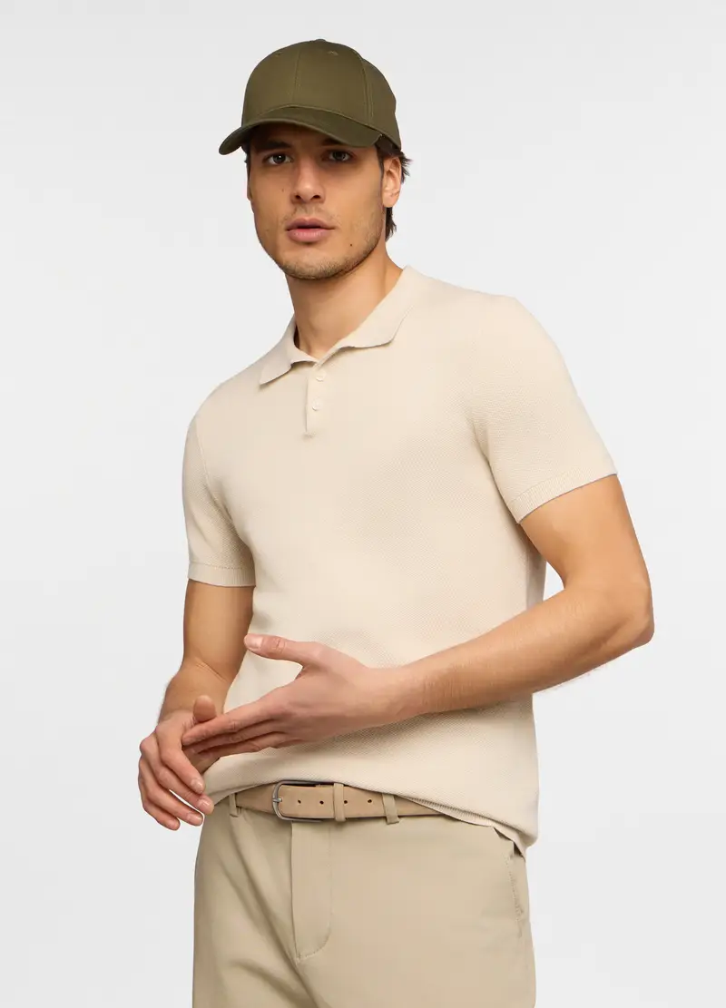 Polo A Maniche Corte In Maglia Di Cotone Uomo, Beige chiaro