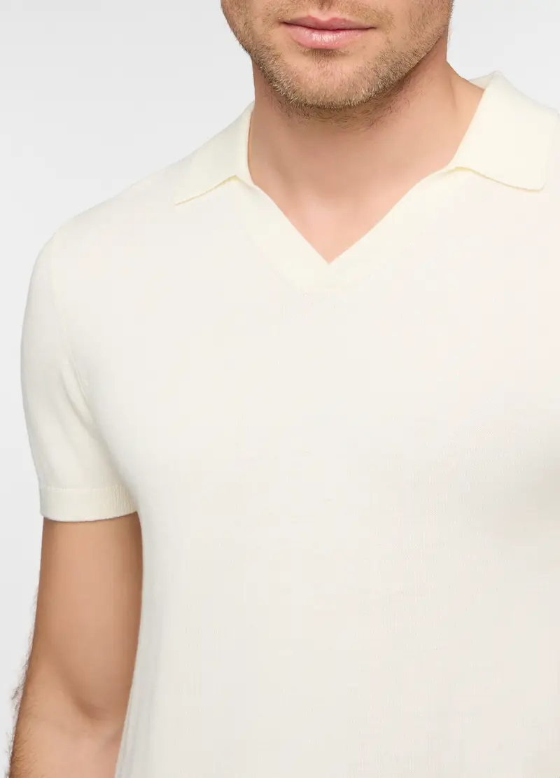 Polo A Maniche Corte In Maglia Di Cotone Uomo, Bianco avorio miniatura 3