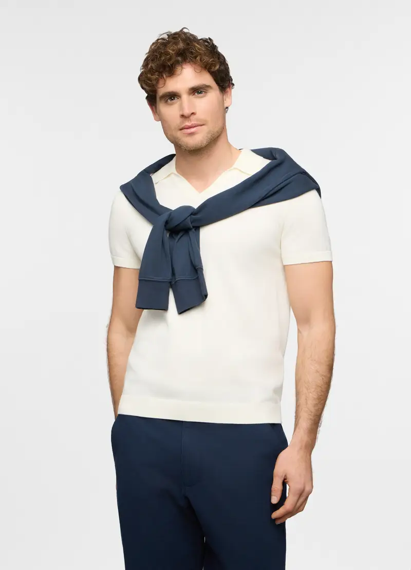 Polo A Maniche Corte In Maglia Di Cotone Uomo, Bianco avorio