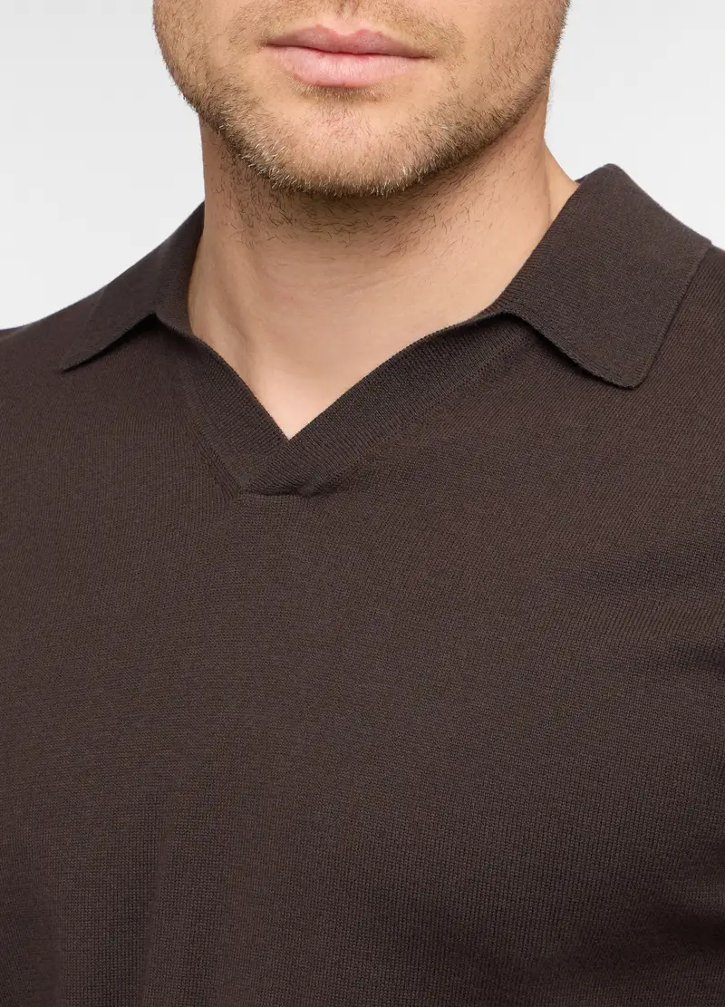 Polo A Maniche Corte In Maglia Di Cotone Uomo, Marrone cioccolato miniatura 3