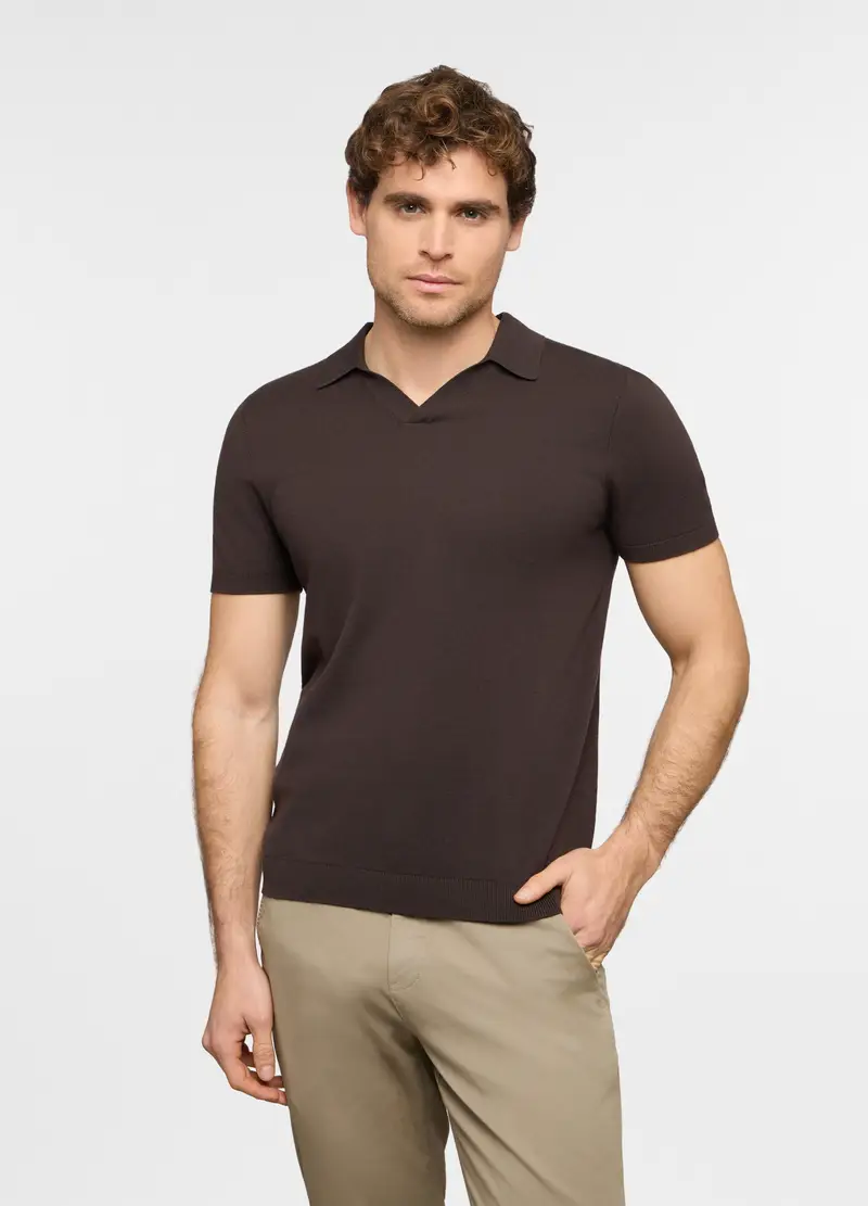 Polo A Maniche Corte In Maglia Di Cotone Uomo, Marrone cioccolato