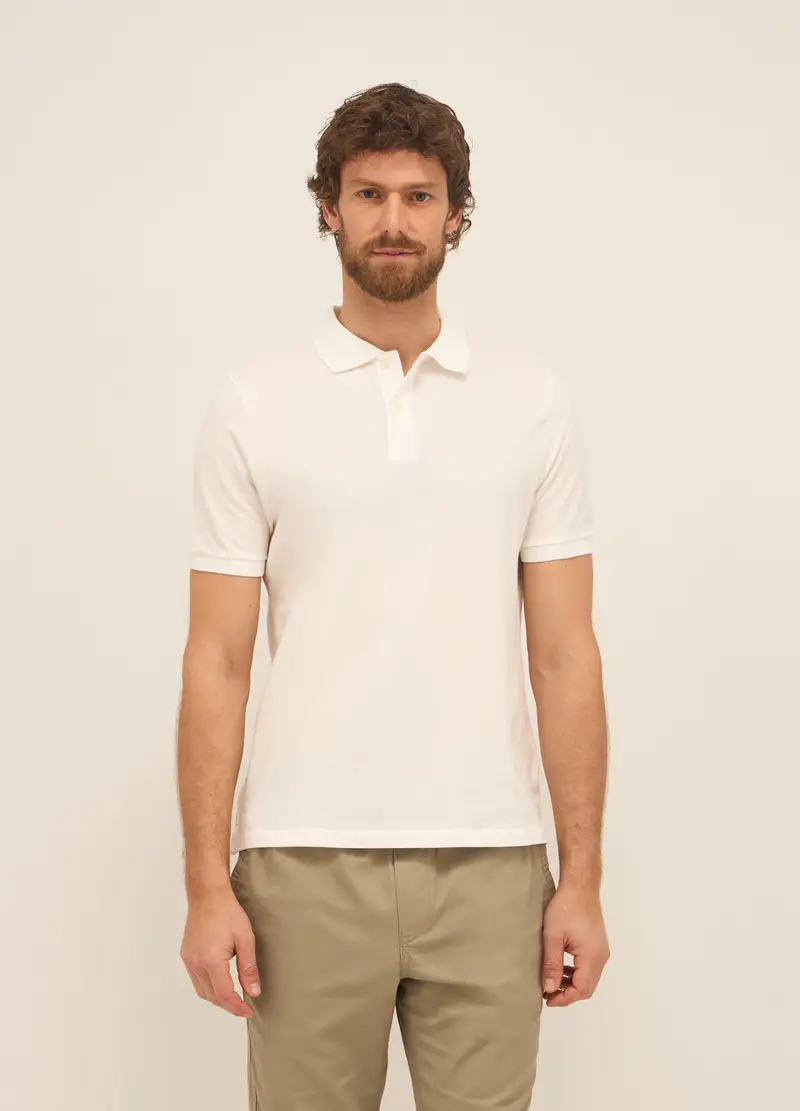 Polo A Maniche Corte In Piquet Di Cotone Uomo, Bianco
