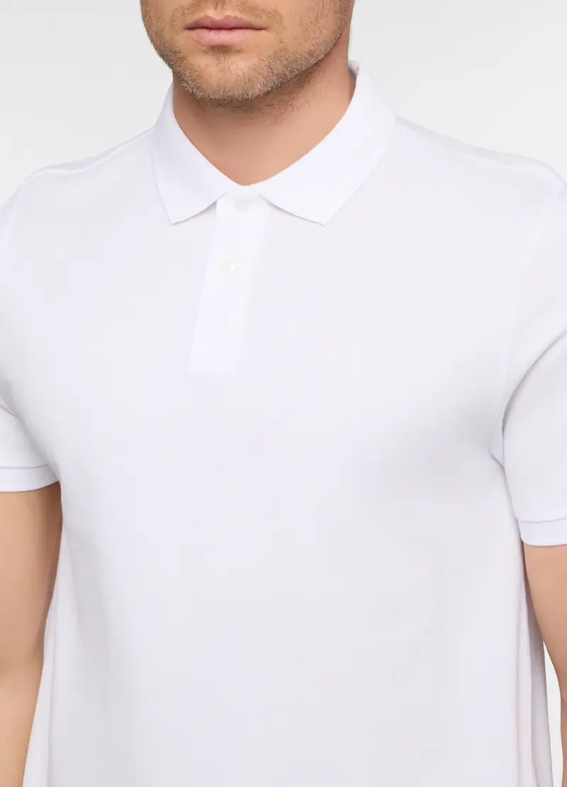 Polo A Maniche Corte In Piquet Di Cotone Uomo, Bianco ottico miniatura 3