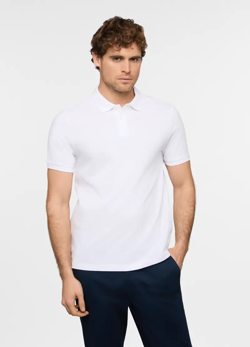 Polo A Maniche Corte In Piquet Di Cotone Uomo, Bianco ottico