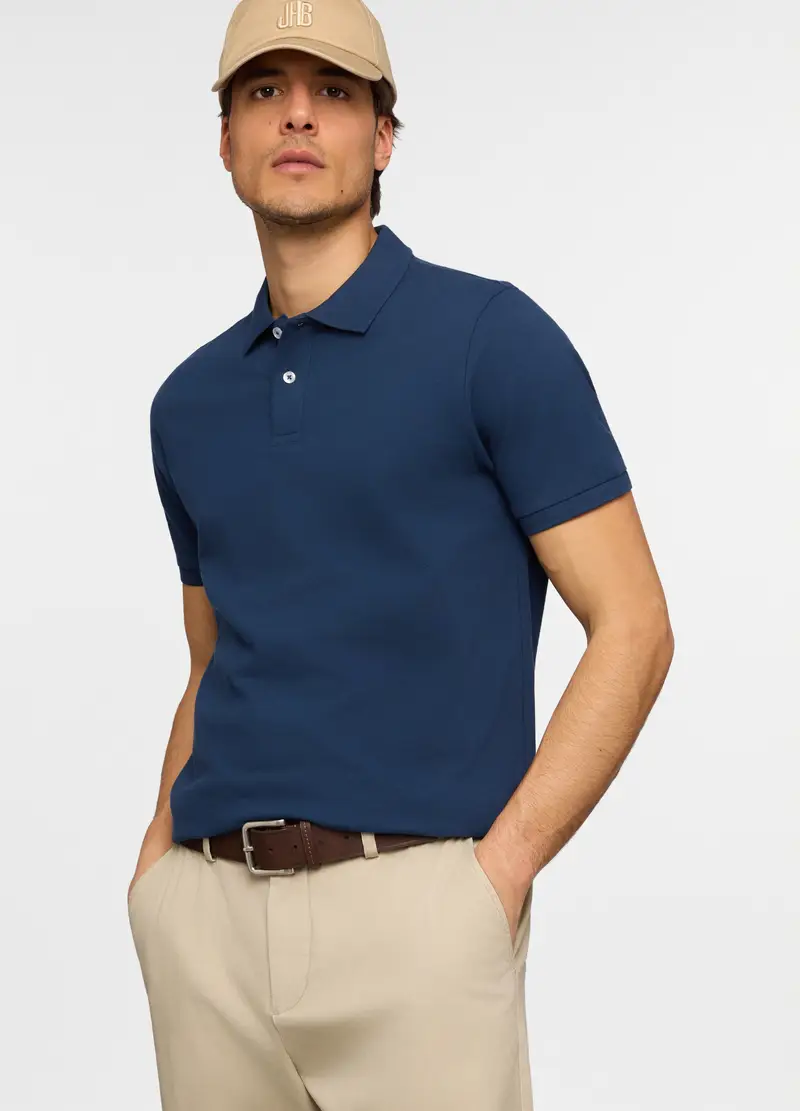 Polo A Maniche Corte In Piquet Di Cotone Uomo, Blu navy