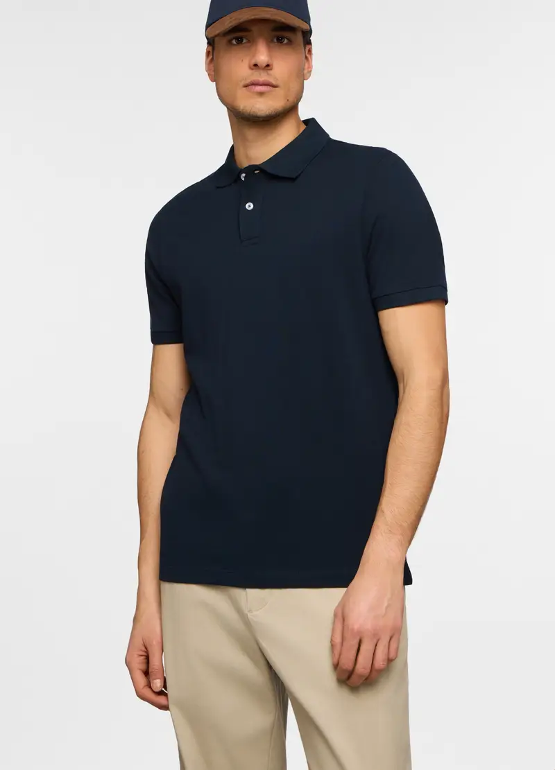 Polo A Maniche Corte In Piquet Di Cotone Uomo, Blu scuro