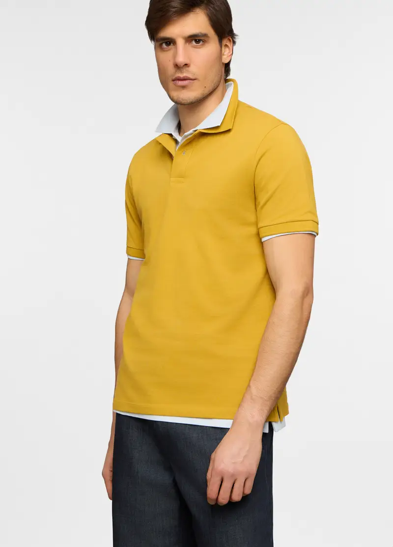 Polo A Maniche Corte In Piquet Di Cotone Uomo, Giallo girasole