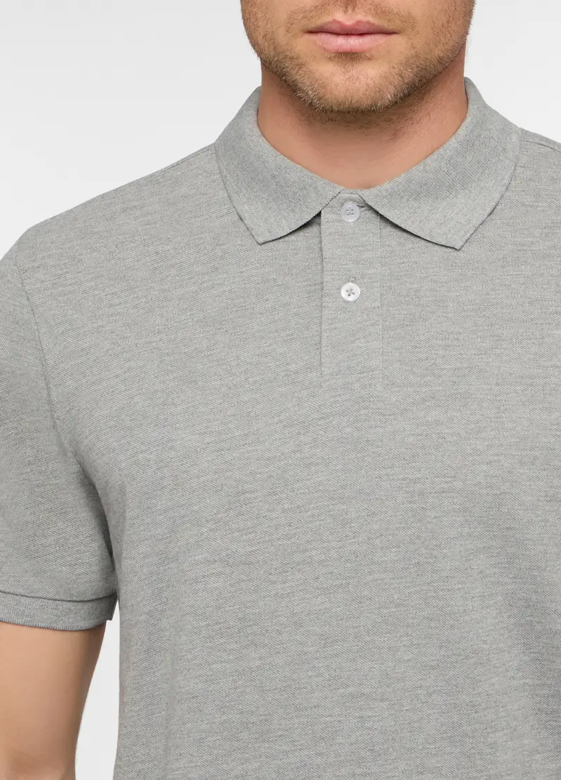 Polo A Maniche Corte In Piquet Di Cotone Uomo, Grigio melange miniatura 3