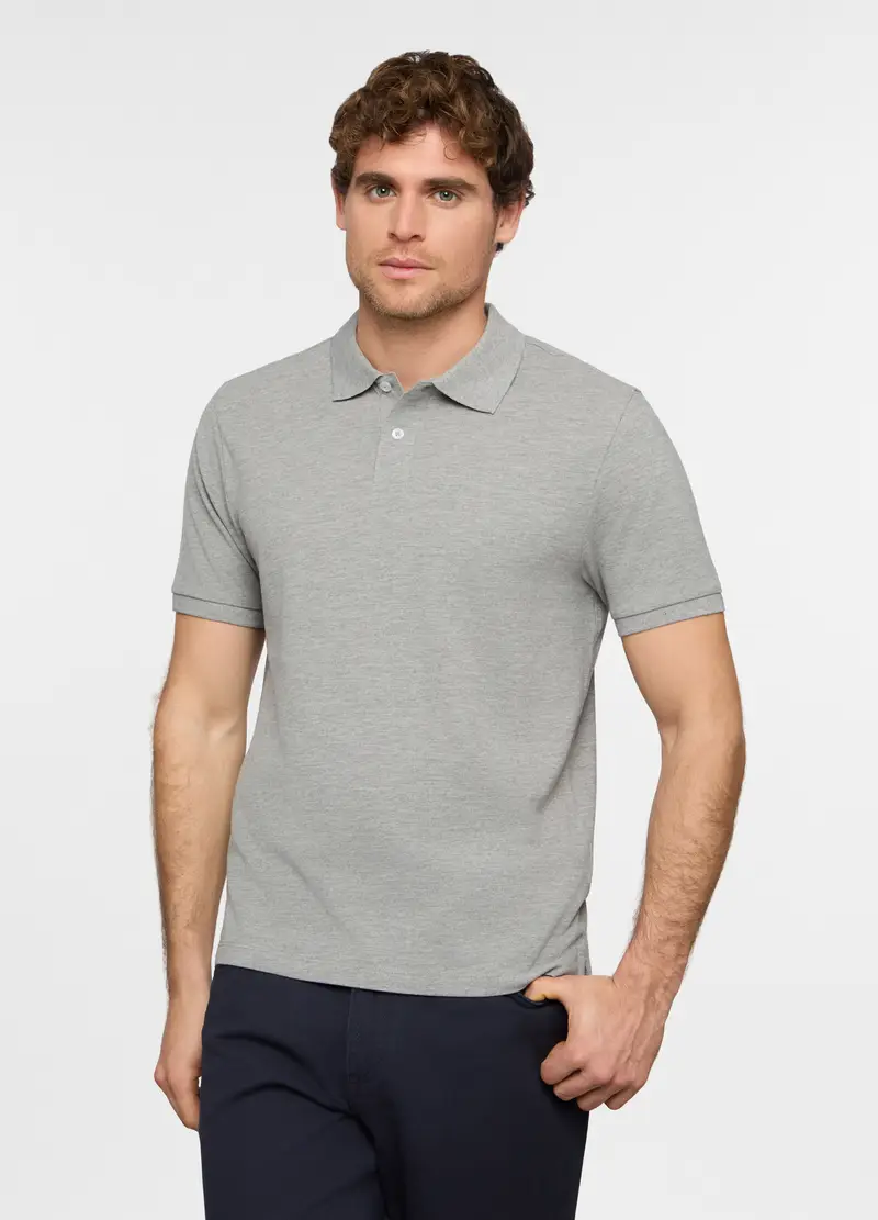 Polo A Maniche Corte In Piquet Di Cotone Uomo, Grigio melange