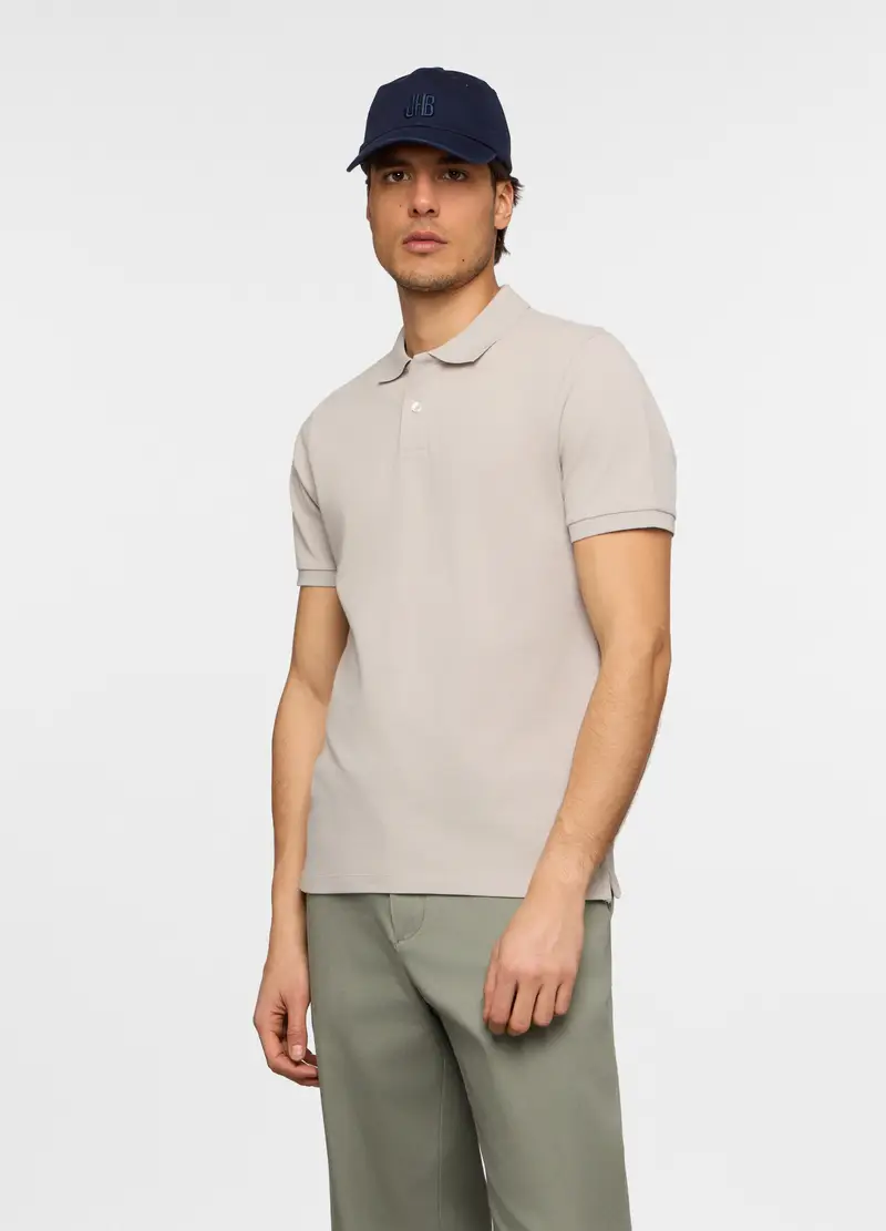 Polo A Maniche Corte In Piquet Di Cotone Uomo, Grigio tortora