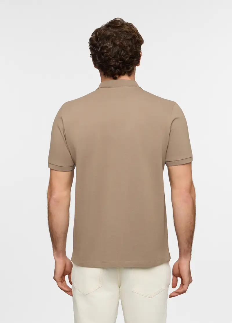 Polo A Maniche Corte In Piquet Di Cotone Uomo, Marrone fango miniatura 2