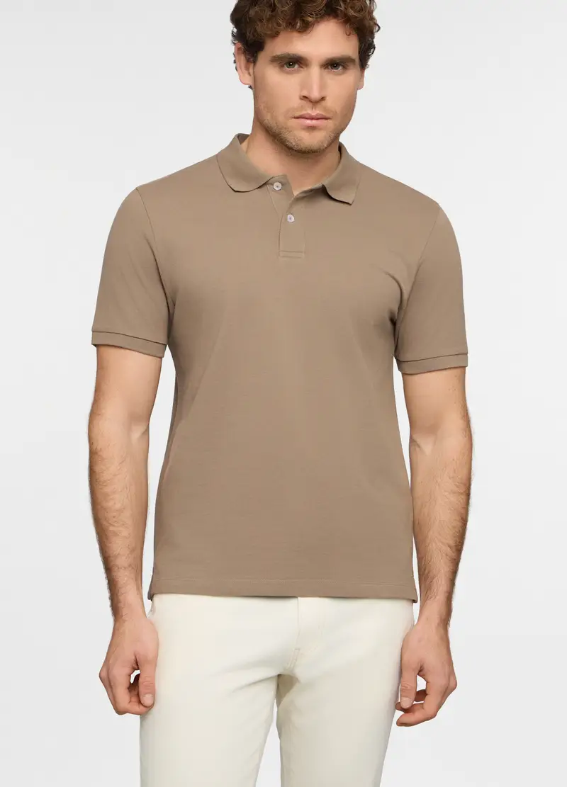 Polo A Maniche Corte In Piquet Di Cotone Uomo, Marrone fango