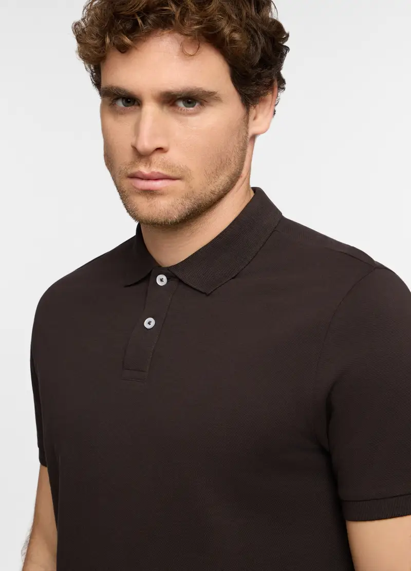 Polo A Maniche Corte In Piquet Di Cotone Uomo, Marrone testa di moro miniatura 3