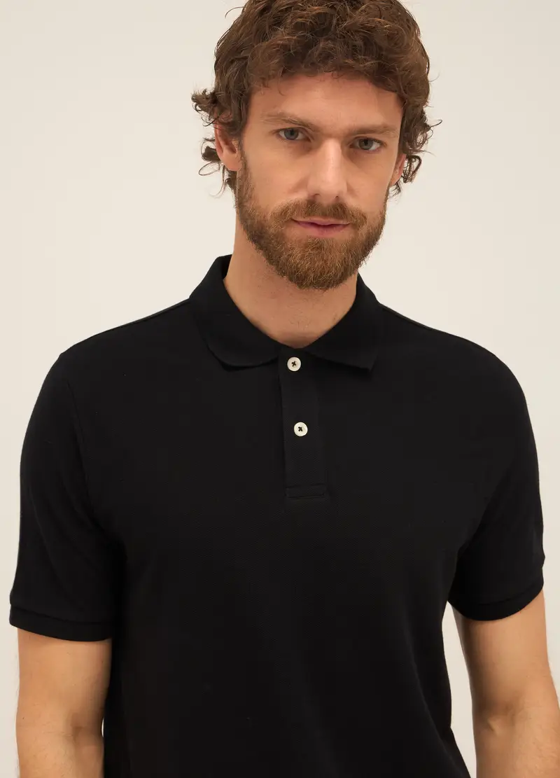 Polo A Maniche Corte In Piquet Di Cotone Uomo, Nero miniatura 3