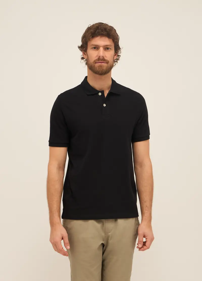 Polo A Maniche Corte In Piquet Di Cotone Uomo, Nero