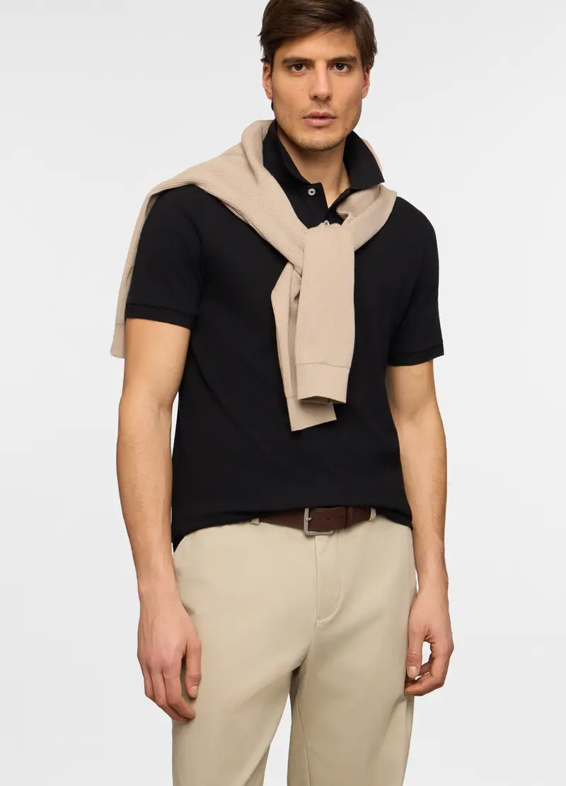 Polo A Maniche Corte In Piquet Di Cotone Uomo, Nero