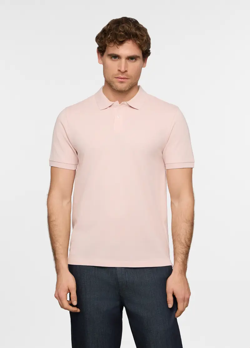 Polo A Maniche Corte In Piquet Di Cotone Uomo, Rosa chiaro