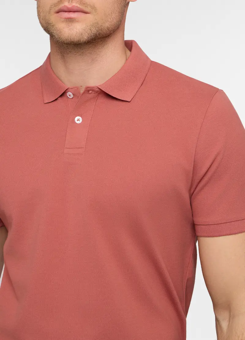 Polo A Maniche Corte In Piquet Di Cotone Uomo, Rosa pompelmo miniatura 3