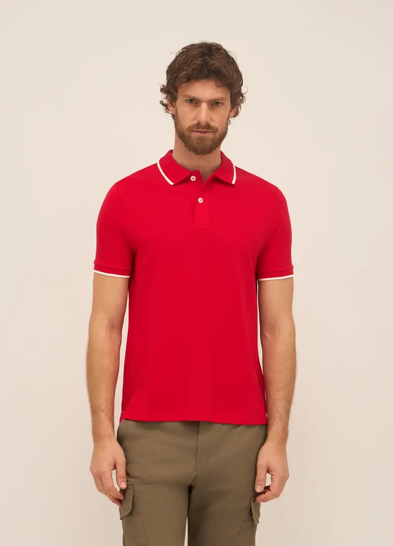 Polo A Maniche Corte In Piquet Di Cotone Uomo, Rosso ciliegia