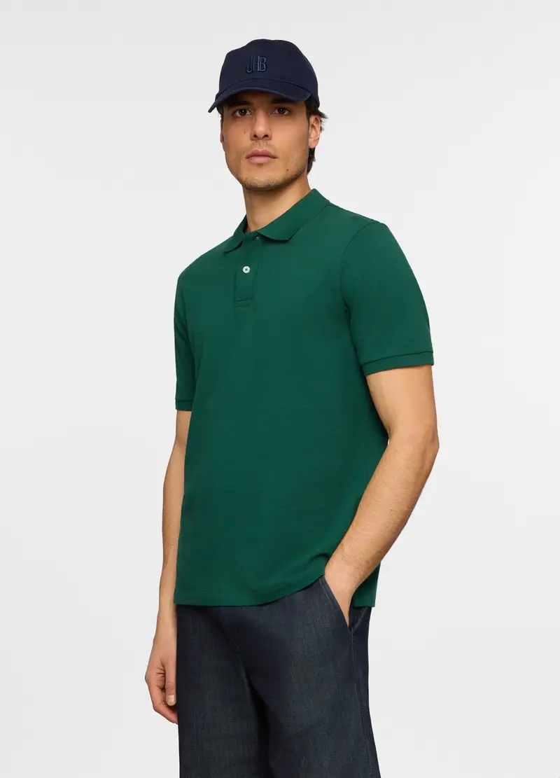 Polo A Maniche Corte In Piquet Di Cotone Uomo, Verde smeraldo scuro