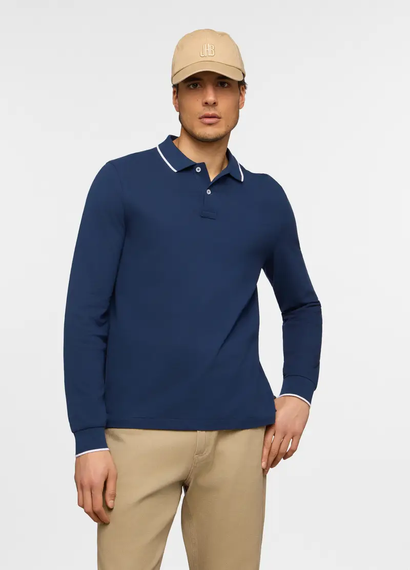 Polo A Maniche Lunghe In Piquet Di Cotone Uomo, Blu royal