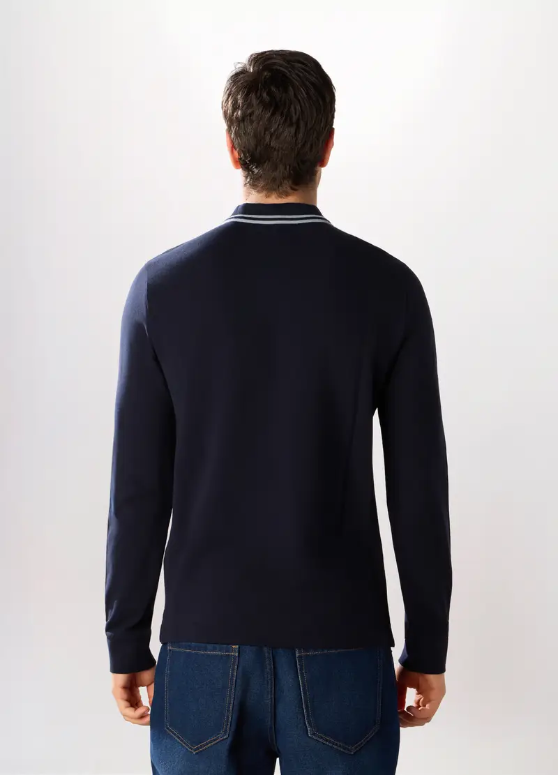 , Polo Con Colletto A Contrasto In Cotone Piquet Uomo, Blu scuro miniatura 2