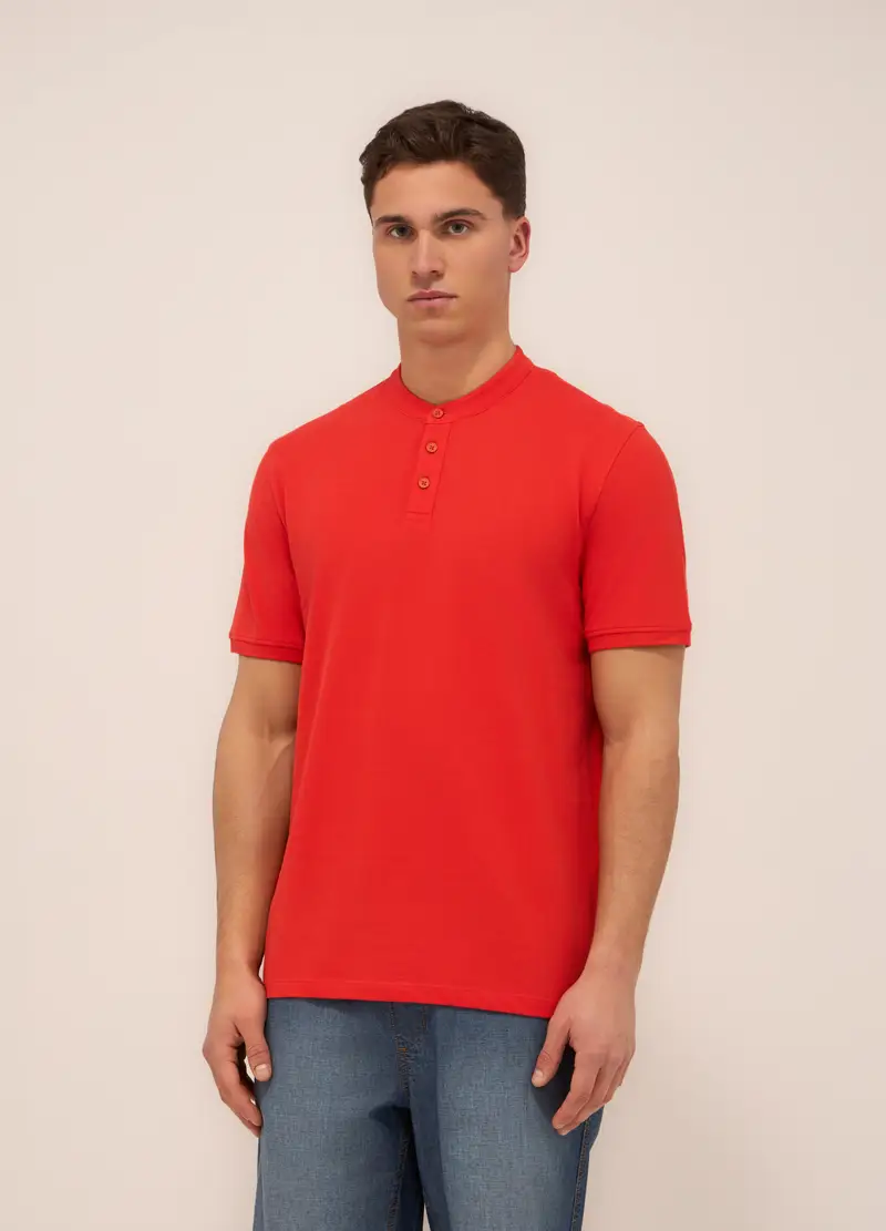 Polo Con Colletto Coreano In Piquet Di Cotone Uomo, Arancione papaya