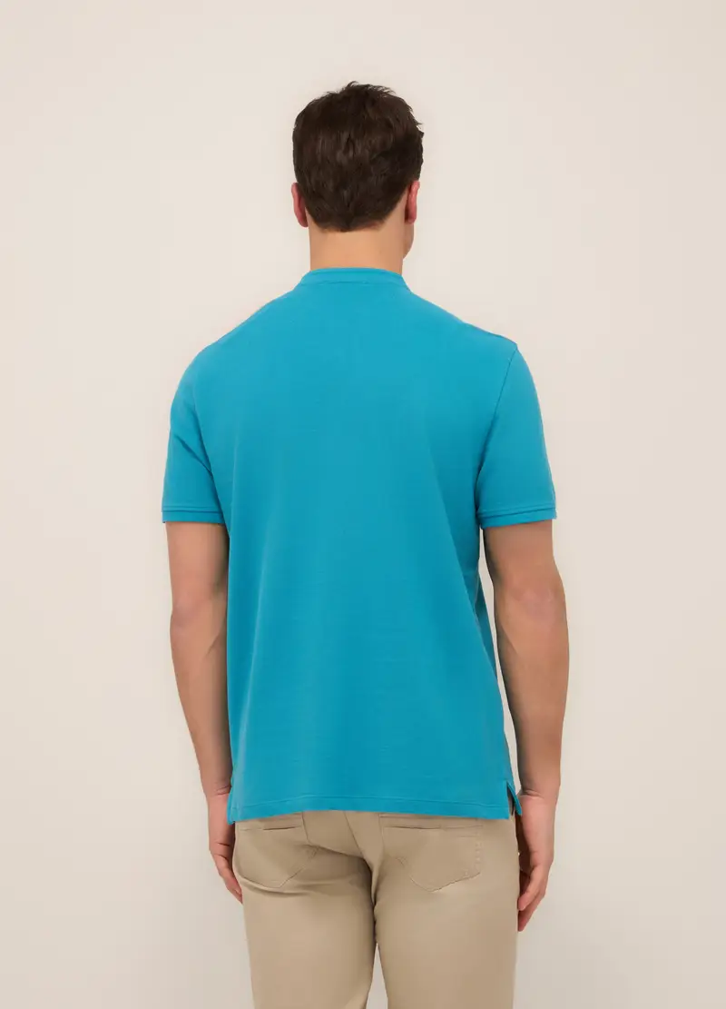 Polo Con Colletto Coreano In Piquet Di Cotone Uomo, Azzurro turchese miniatura 2