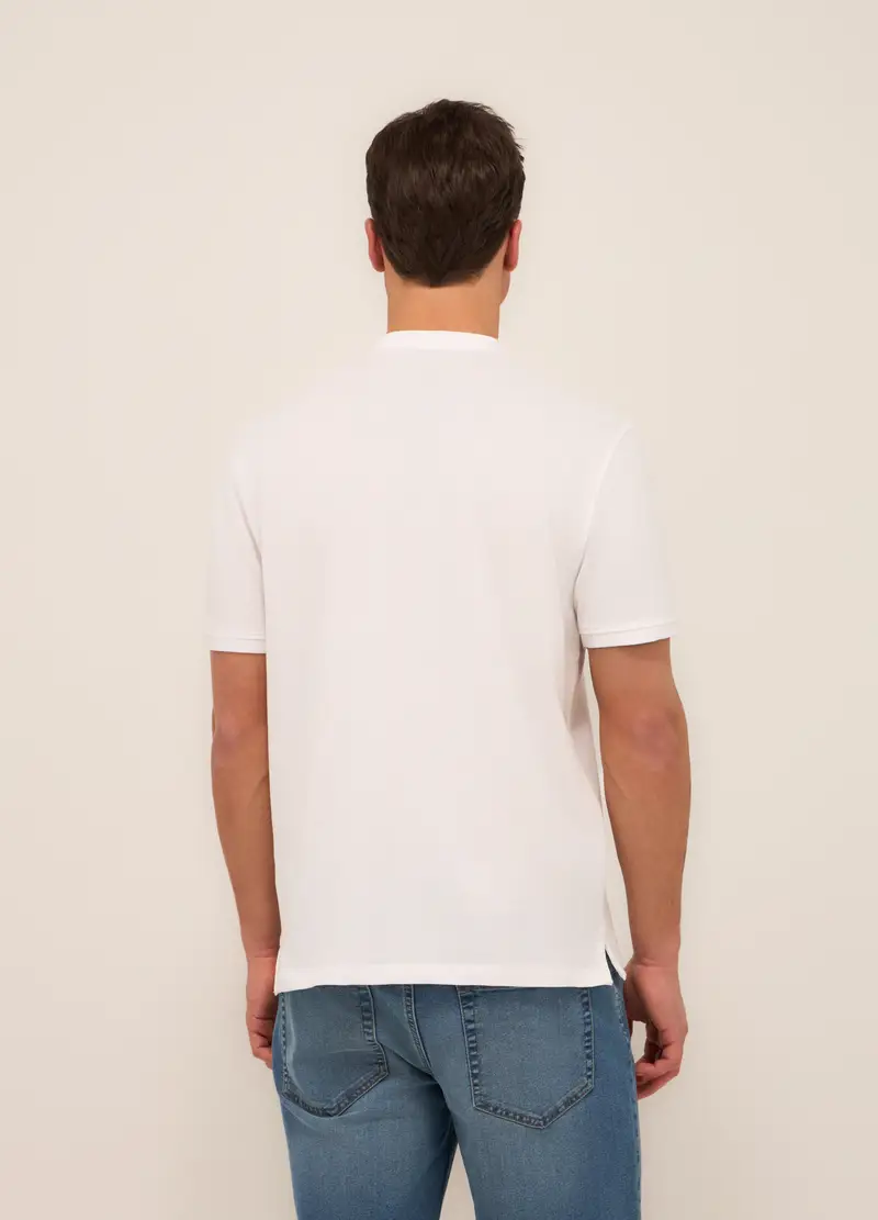 Polo Con Colletto Coreano In Piquet Di Cotone Uomo, Bianco ottico miniatura 2