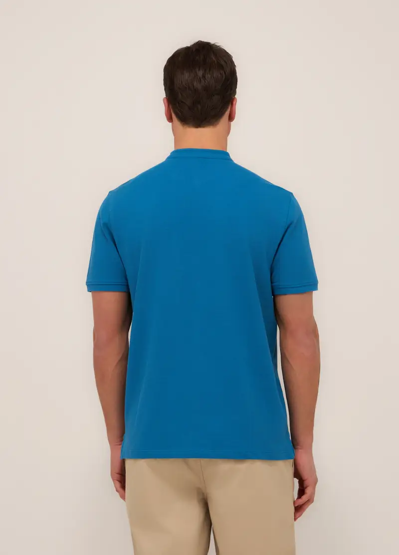Polo Con Colletto Coreano In Piquet Di Cotone Uomo, Blu elettrico miniatura 2