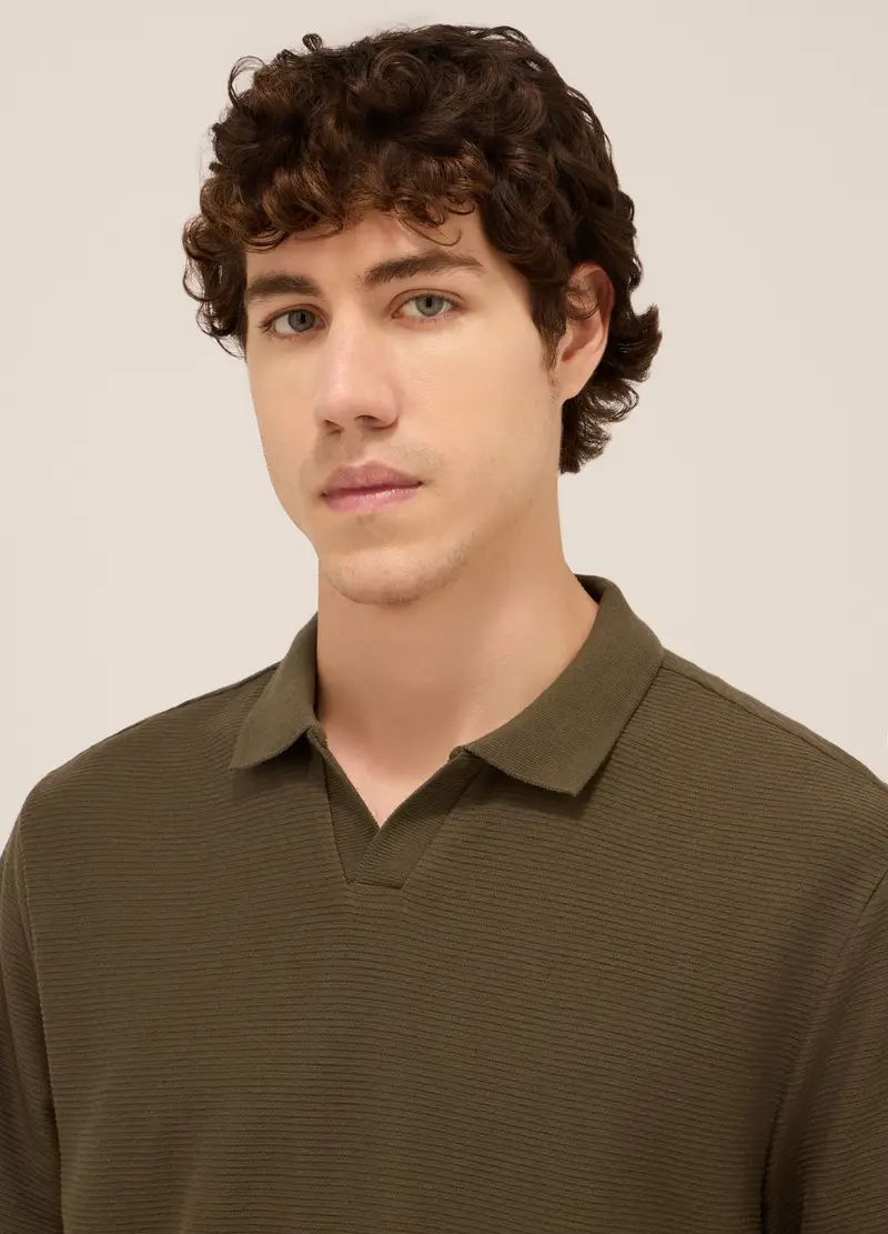 Polo In Cotone A Coste Orizzontali Uomo, Unisex, Marrone fango miniatura 3