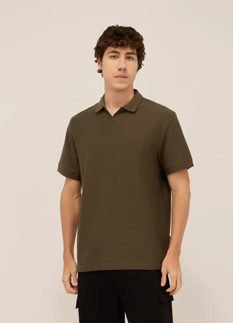 Polo In Cotone A Coste Orizzontali Uomo, Unisex, Marrone fango