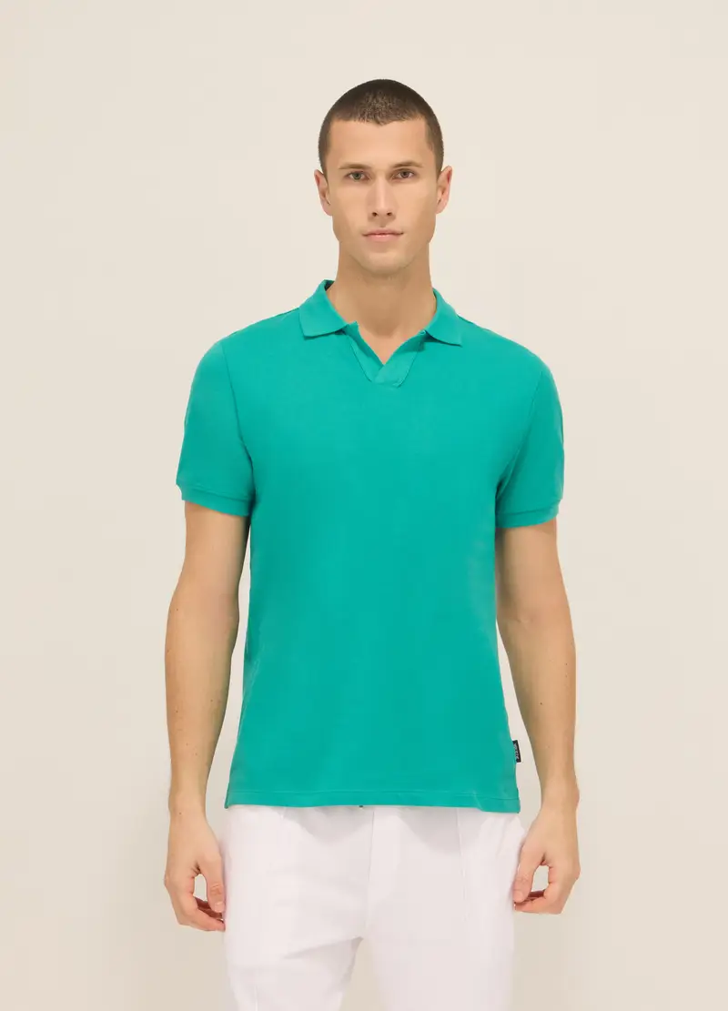 Polo In Piquet Di Cotone Uomo, Unisex, Azzurro acquamarina