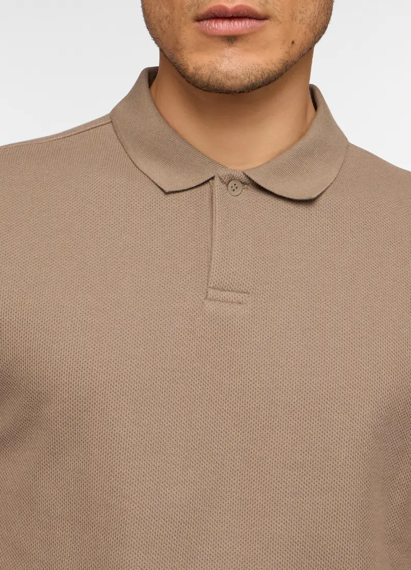 Polo Maniche Corte In Cotone A Maglia Uomo, Marrone chiaro miniatura 3