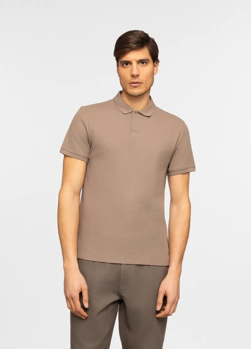 Polo Maniche Corte In Cotone A Maglia Uomo, Marrone chiaro