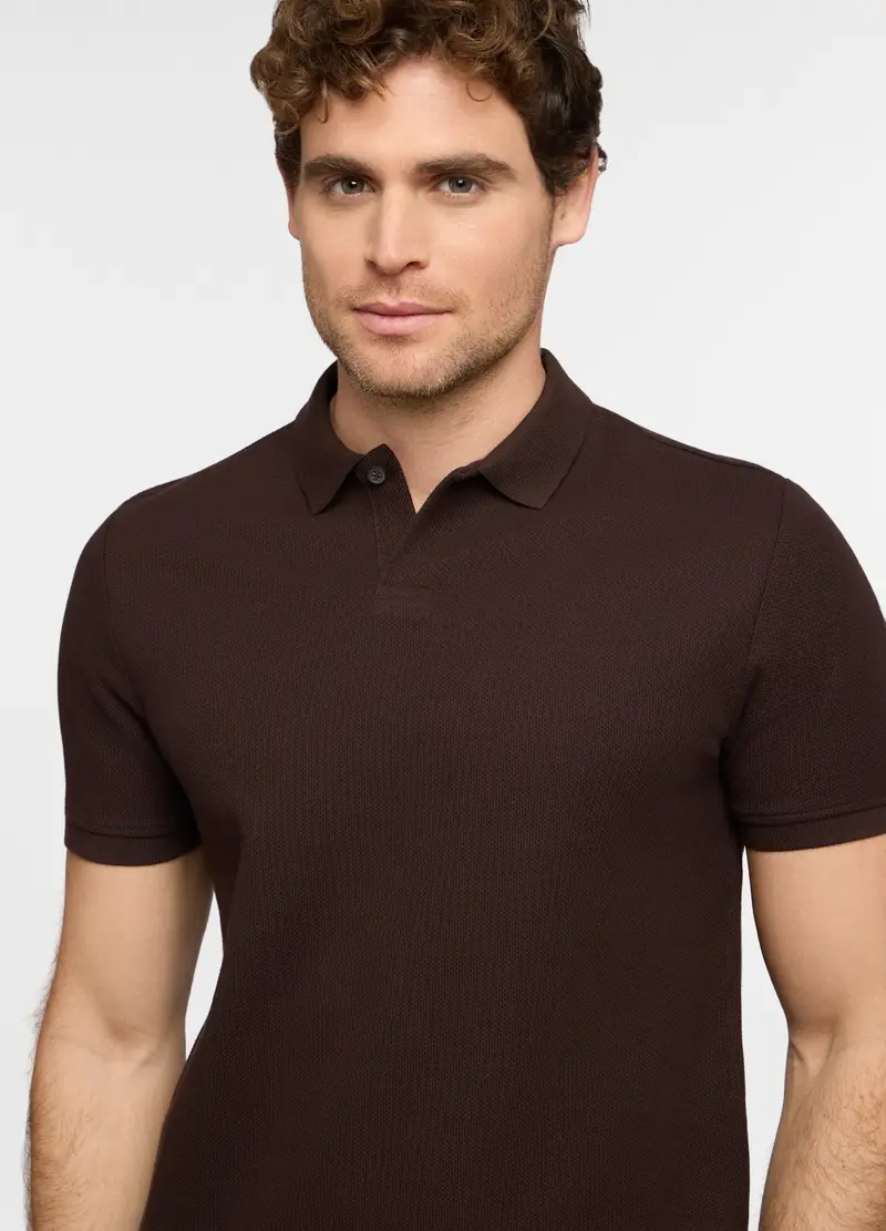 Polo Maniche Corte In Cotone A Maglia Uomo, Marrone cioccolato miniatura 2